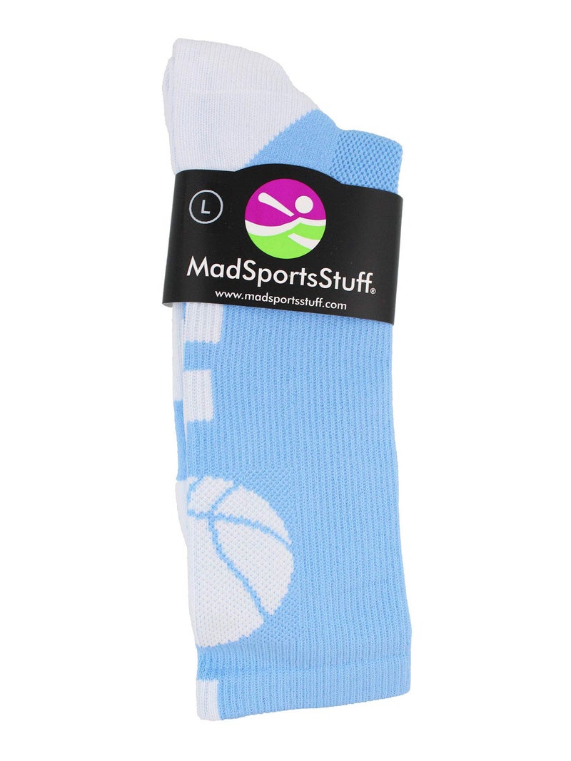 MadSportsStuff جوارب كرة السلة من ماد سبورتس ستاف مع شعار كرة السلة (أزرق كولومبيا/أبيض، صغير) - Image 3